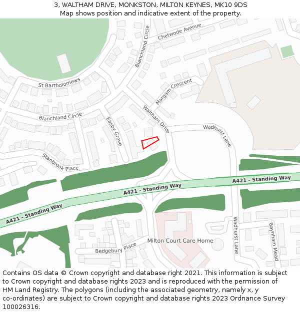 3, WALTHAM DRIVE, MONKSTON, MILTON KEYNES, MK10 9DS: Location map and indicative extent of plot