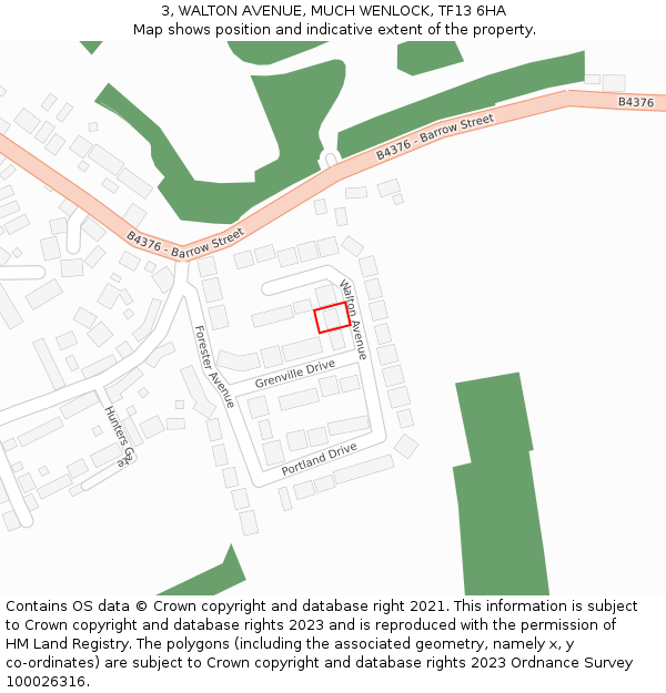 3, WALTON AVENUE, MUCH WENLOCK, TF13 6HA: Location map and indicative extent of plot