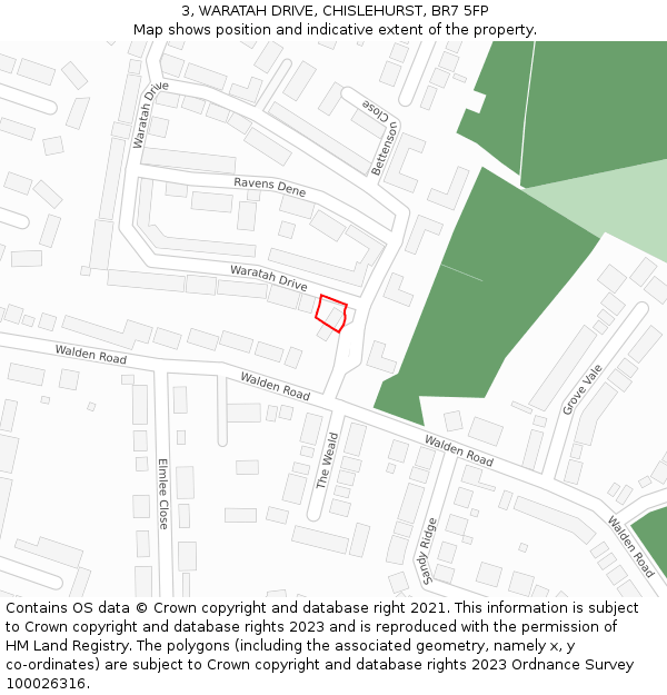 3, WARATAH DRIVE, CHISLEHURST, BR7 5FP: Location map and indicative extent of plot