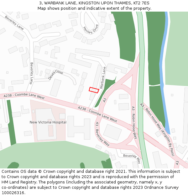 3, WARBANK LANE, KINGSTON UPON THAMES, KT2 7ES: Location map and indicative extent of plot