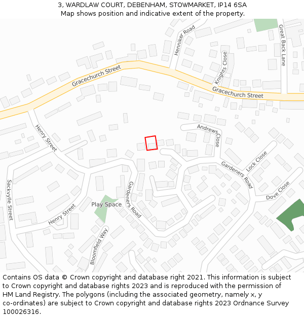 3, WARDLAW COURT, DEBENHAM, STOWMARKET, IP14 6SA: Location map and indicative extent of plot