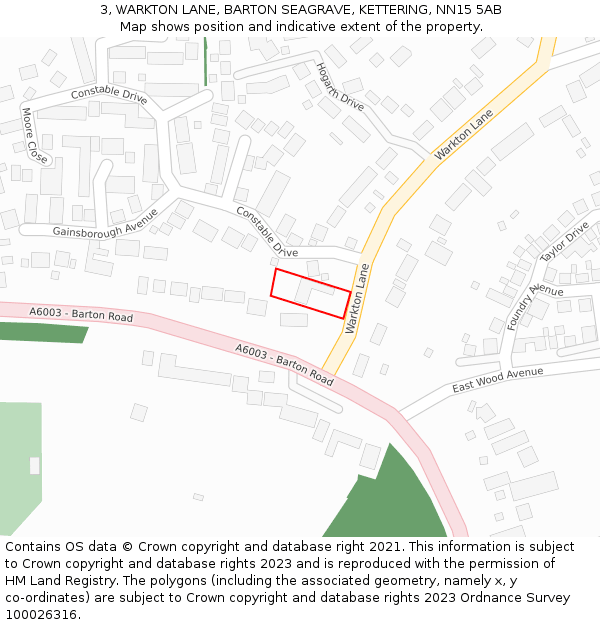 3, WARKTON LANE, BARTON SEAGRAVE, KETTERING, NN15 5AB: Location map and indicative extent of plot