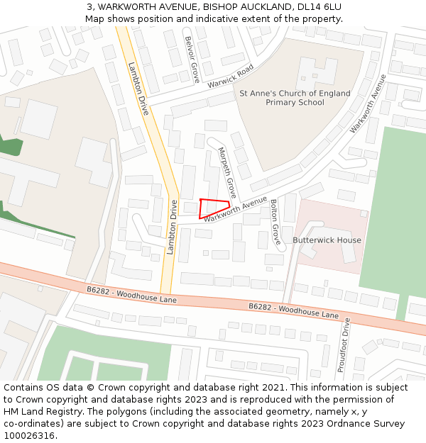 3, WARKWORTH AVENUE, BISHOP AUCKLAND, DL14 6LU: Location map and indicative extent of plot