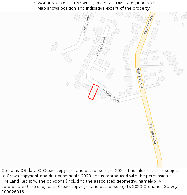 3, WARREN CLOSE, ELMSWELL, BURY ST EDMUNDS, IP30 9DS: Location map and indicative extent of plot