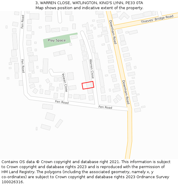 3, WARREN CLOSE, WATLINGTON, KING'S LYNN, PE33 0TA: Location map and indicative extent of plot