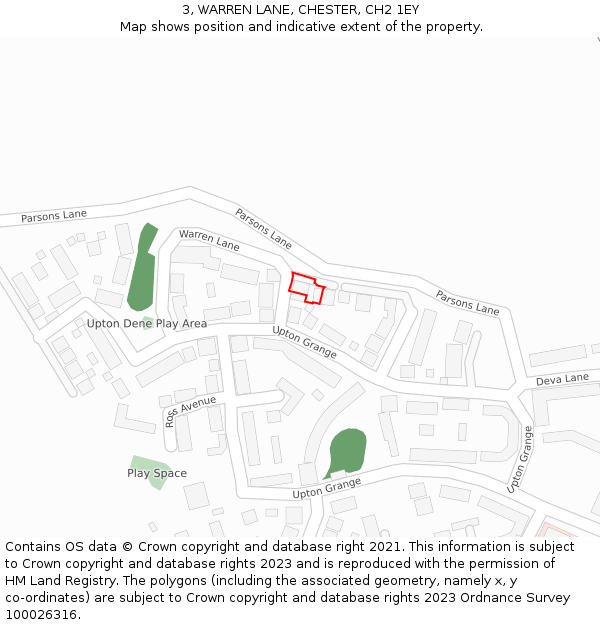 3, WARREN LANE, CHESTER, CH2 1EY: Location map and indicative extent of plot
