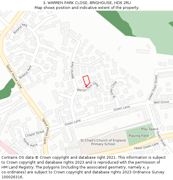 3, WARREN PARK CLOSE, BRIGHOUSE, HD6 2RU: Location map and indicative extent of plot