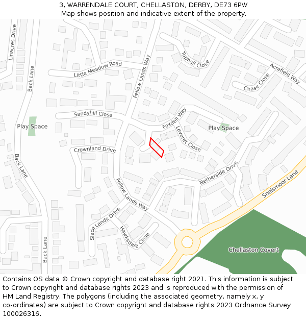3, WARRENDALE COURT, CHELLASTON, DERBY, DE73 6PW: Location map and indicative extent of plot
