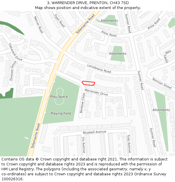 3, WARRENDER DRIVE, PRENTON, CH43 7SD: Location map and indicative extent of plot