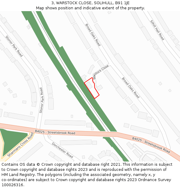 3, WARSTOCK CLOSE, SOLIHULL, B91 1JE: Location map and indicative extent of plot