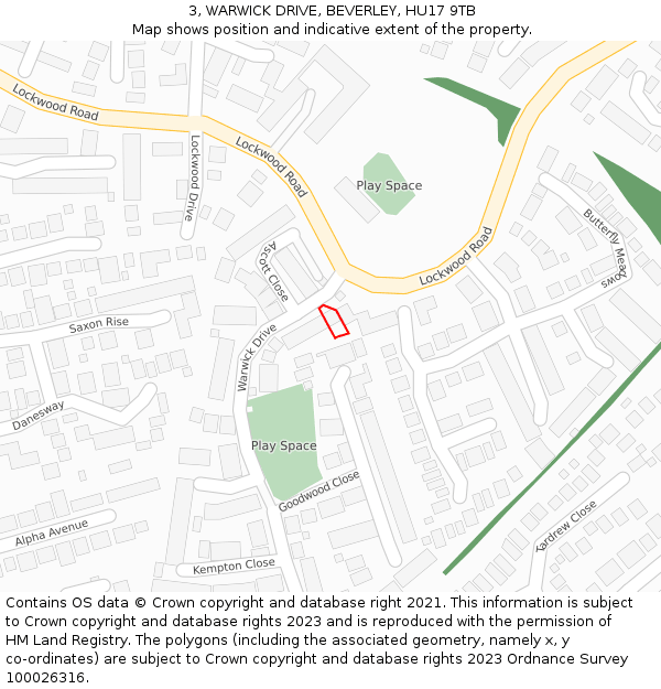 3, WARWICK DRIVE, BEVERLEY, HU17 9TB: Location map and indicative extent of plot