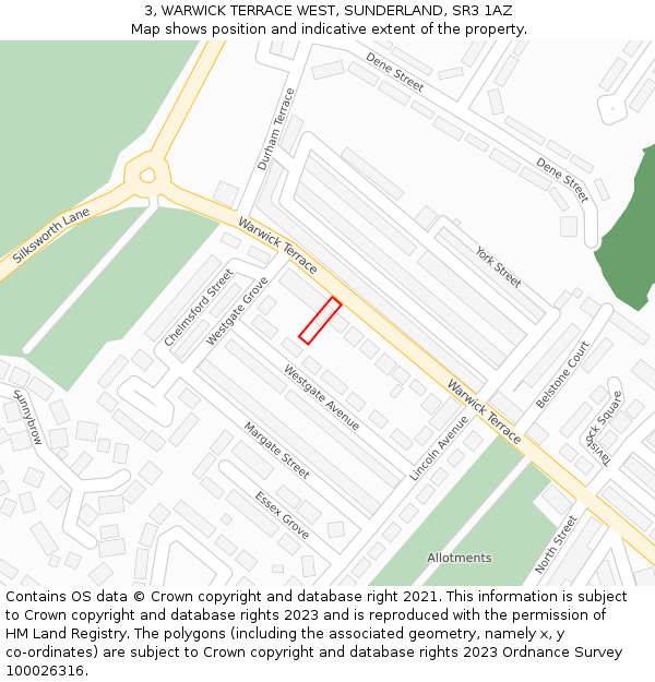 3, WARWICK TERRACE WEST, SUNDERLAND, SR3 1AZ: Location map and indicative extent of plot