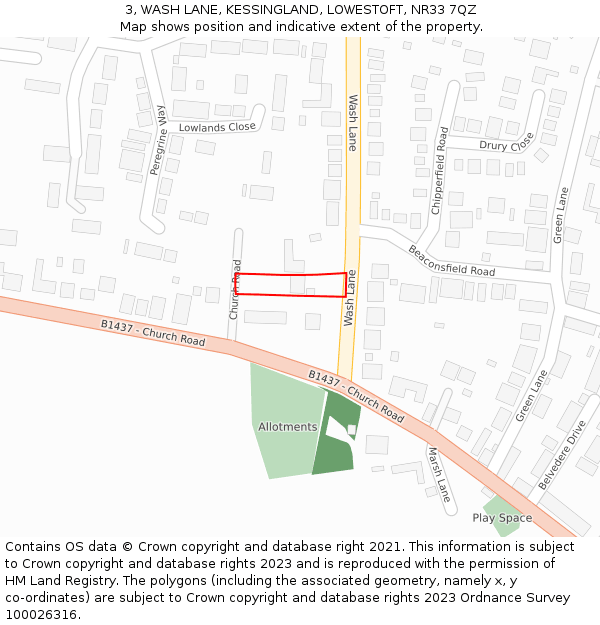 3, WASH LANE, KESSINGLAND, LOWESTOFT, NR33 7QZ: Location map and indicative extent of plot