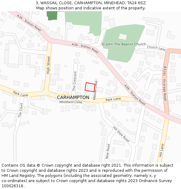 3, WASSAIL CLOSE, CARHAMPTON, MINEHEAD, TA24 6SZ: Location map and indicative extent of plot