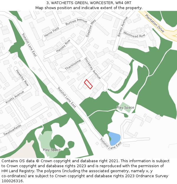 3, WATCHETTS GREEN, WORCESTER, WR4 0RT: Location map and indicative extent of plot