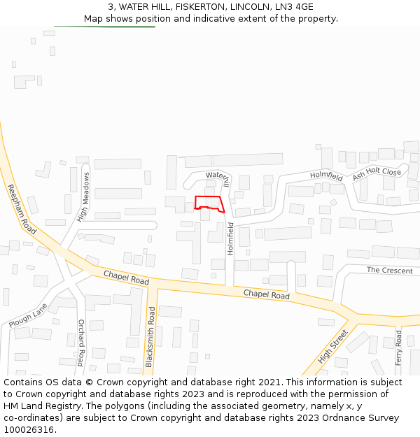 3, WATER HILL, FISKERTON, LINCOLN, LN3 4GE: Location map and indicative extent of plot