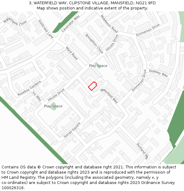 3, WATERFIELD WAY, CLIPSTONE VILLAGE, MANSFIELD, NG21 9FD: Location map and indicative extent of plot