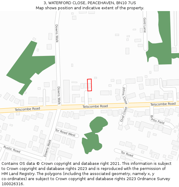 3, WATERFORD CLOSE, PEACEHAVEN, BN10 7US: Location map and indicative extent of plot