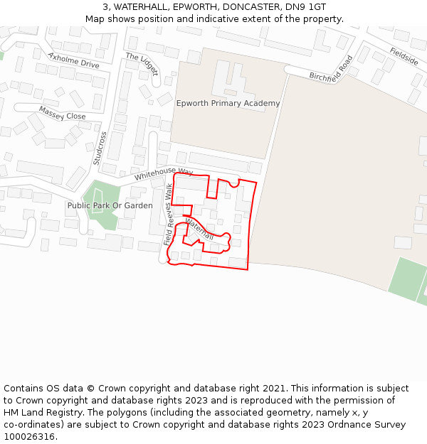 3, WATERHALL, EPWORTH, DONCASTER, DN9 1GT: Location map and indicative extent of plot