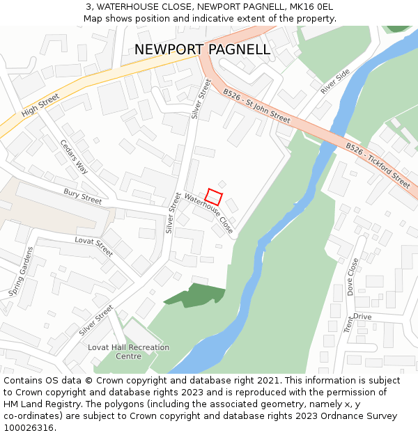 3, WATERHOUSE CLOSE, NEWPORT PAGNELL, MK16 0EL: Location map and indicative extent of plot