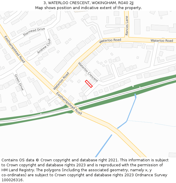 3, WATERLOO CRESCENT, WOKINGHAM, RG40 2JJ: Location map and indicative extent of plot