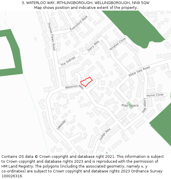 3, WATERLOO WAY, IRTHLINGBOROUGH, WELLINGBOROUGH, NN9 5QW: Location map and indicative extent of plot