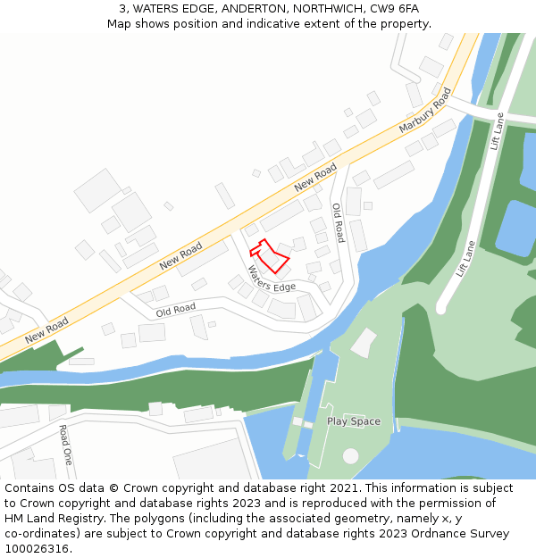 3, WATERS EDGE, ANDERTON, NORTHWICH, CW9 6FA: Location map and indicative extent of plot