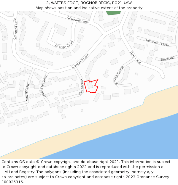 3, WATERS EDGE, BOGNOR REGIS, PO21 4AW: Location map and indicative extent of plot