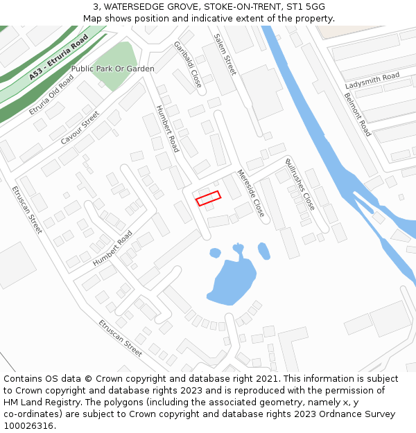 3, WATERSEDGE GROVE, STOKE-ON-TRENT, ST1 5GG: Location map and indicative extent of plot