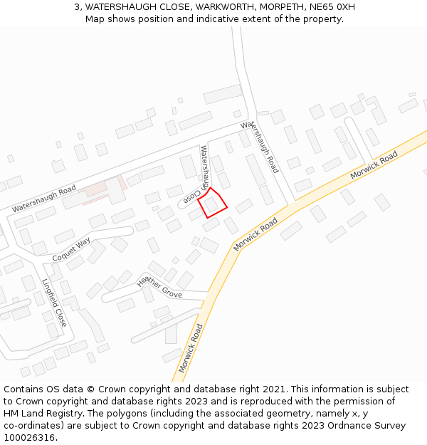 3, WATERSHAUGH CLOSE, WARKWORTH, MORPETH, NE65 0XH: Location map and indicative extent of plot