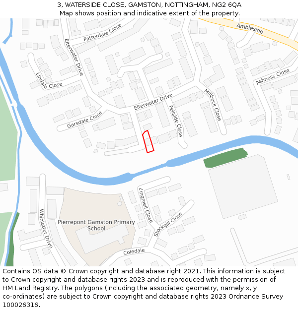 3, WATERSIDE CLOSE, GAMSTON, NOTTINGHAM, NG2 6QA: Location map and indicative extent of plot