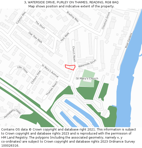 3, WATERSIDE DRIVE, PURLEY ON THAMES, READING, RG8 8AQ: Location map and indicative extent of plot