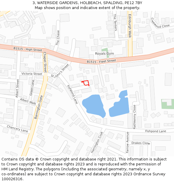 3, WATERSIDE GARDENS, HOLBEACH, SPALDING, PE12 7BY: Location map and indicative extent of plot