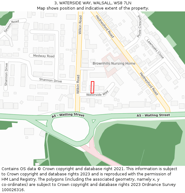 3, WATERSIDE WAY, WALSALL, WS8 7LN: Location map and indicative extent of plot