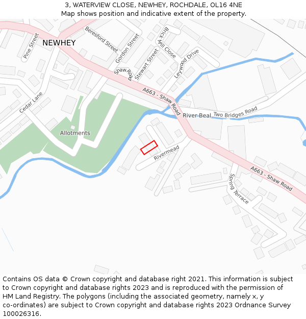 3, WATERVIEW CLOSE, NEWHEY, ROCHDALE, OL16 4NE: Location map and indicative extent of plot