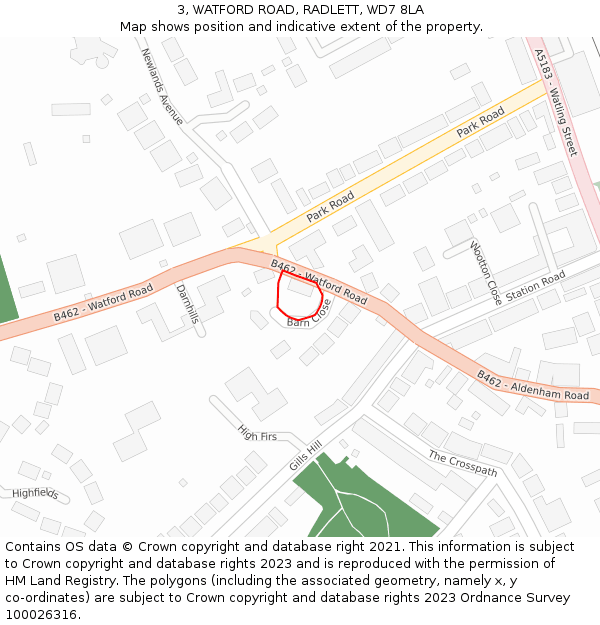 3, WATFORD ROAD, RADLETT, WD7 8LA: Location map and indicative extent of plot