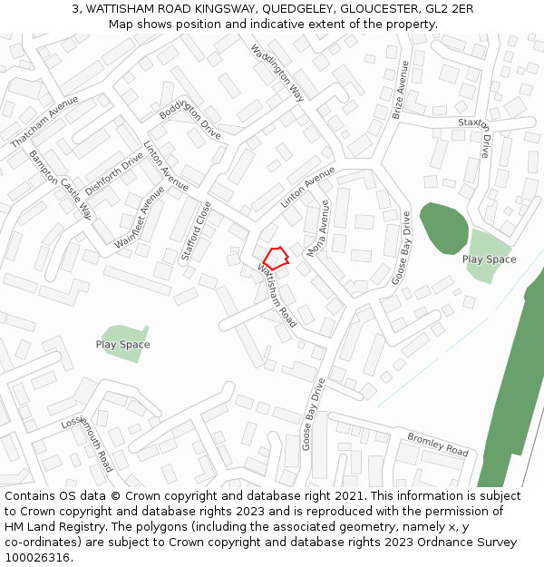 3, WATTISHAM ROAD KINGSWAY, QUEDGELEY, GLOUCESTER, GL2 2ER: Location map and indicative extent of plot