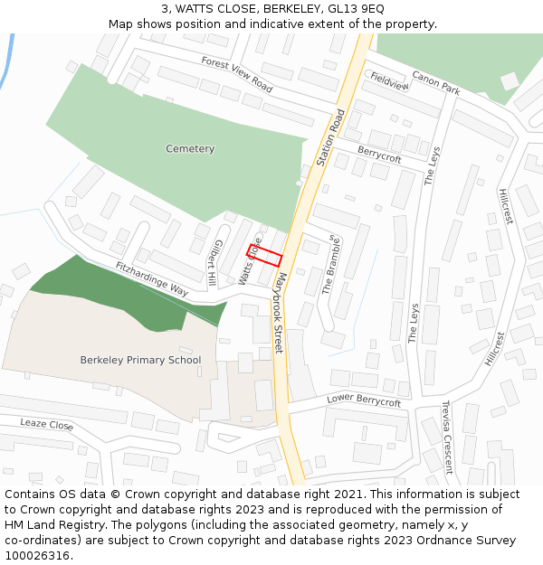 3, WATTS CLOSE, BERKELEY, GL13 9EQ: Location map and indicative extent of plot