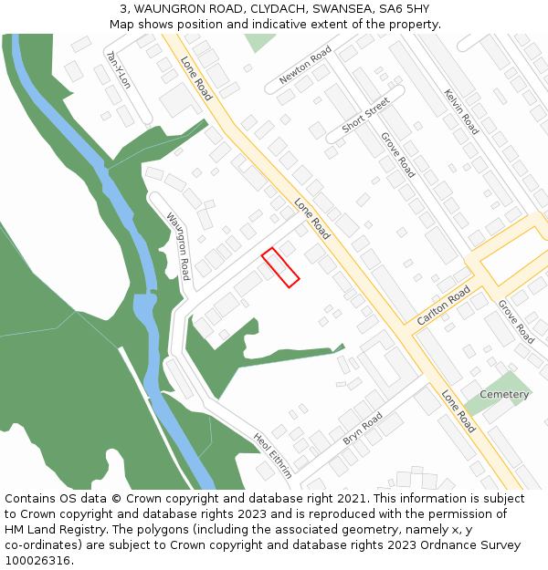 3, WAUNGRON ROAD, CLYDACH, SWANSEA, SA6 5HY: Location map and indicative extent of plot