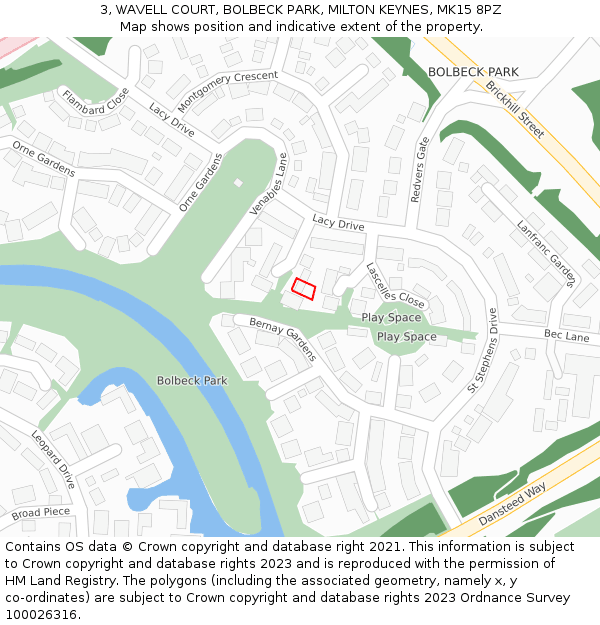 3, WAVELL COURT, BOLBECK PARK, MILTON KEYNES, MK15 8PZ: Location map and indicative extent of plot