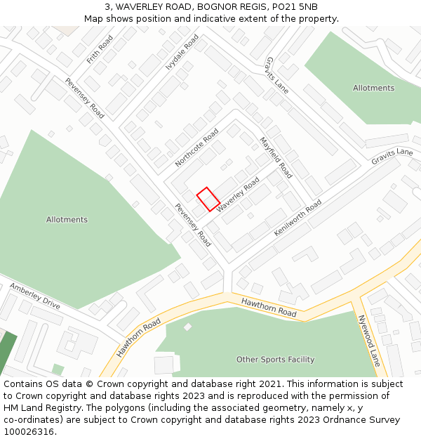 3, WAVERLEY ROAD, BOGNOR REGIS, PO21 5NB: Location map and indicative extent of plot