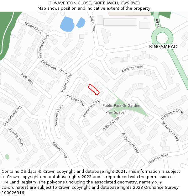 3, WAVERTON CLOSE, NORTHWICH, CW9 8WD: Location map and indicative extent of plot