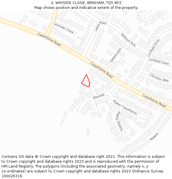 3, WAYSIDE CLOSE, BRIXHAM, TQ5 8PZ: Location map and indicative extent of plot
