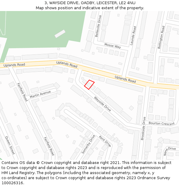 3, WAYSIDE DRIVE, OADBY, LEICESTER, LE2 4NU: Location map and indicative extent of plot