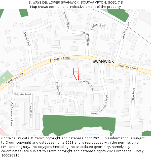3, WAYSIDE, LOWER SWANWICK, SOUTHAMPTON, SO31 7JS: Location map and indicative extent of plot