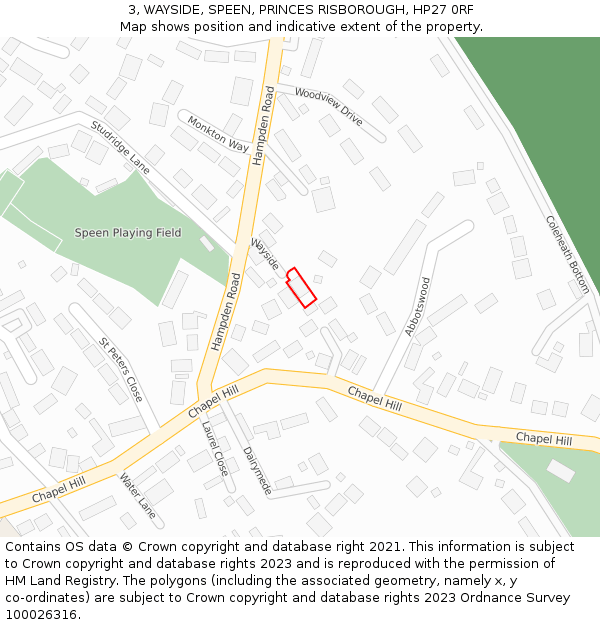 3, WAYSIDE, SPEEN, PRINCES RISBOROUGH, HP27 0RF: Location map and indicative extent of plot