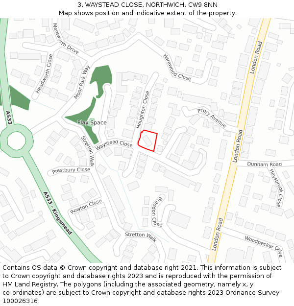 3, WAYSTEAD CLOSE, NORTHWICH, CW9 8NN: Location map and indicative extent of plot