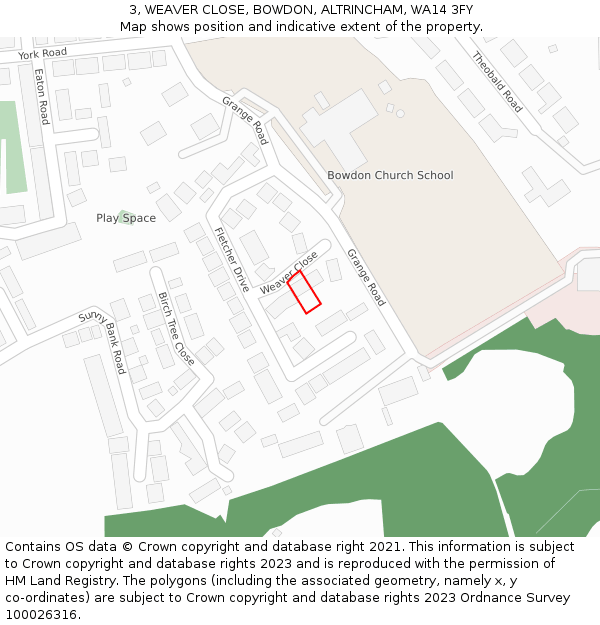 3, WEAVER CLOSE, BOWDON, ALTRINCHAM, WA14 3FY: Location map and indicative extent of plot