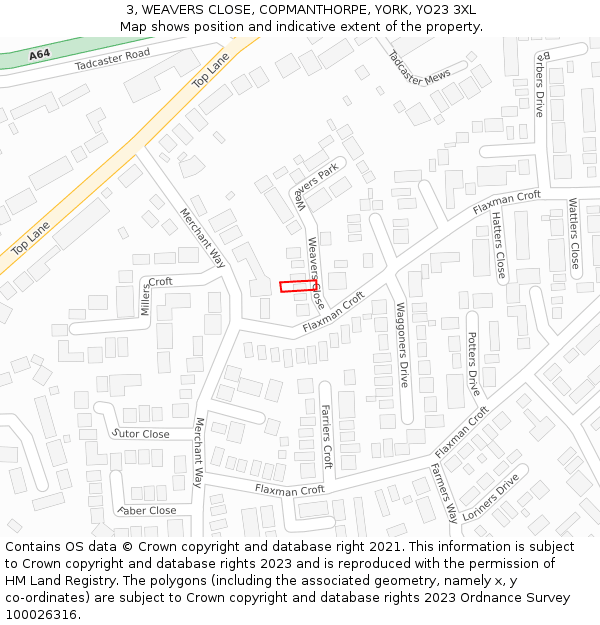 3, WEAVERS CLOSE, COPMANTHORPE, YORK, YO23 3XL: Location map and indicative extent of plot