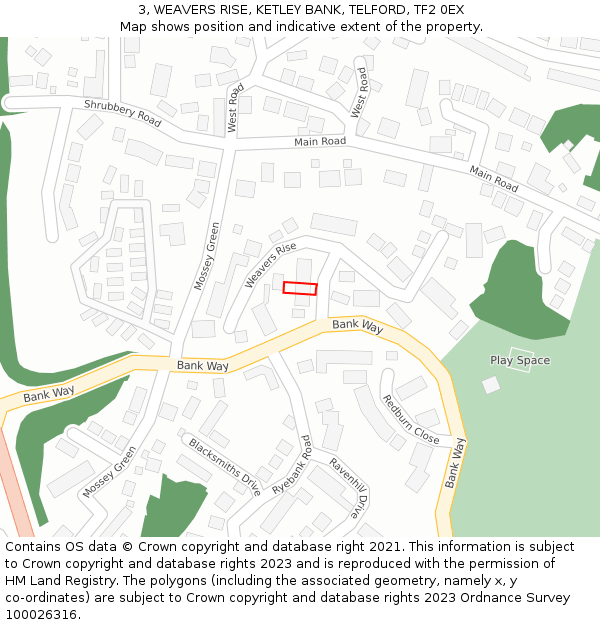 3, WEAVERS RISE, KETLEY BANK, TELFORD, TF2 0EX: Location map and indicative extent of plot